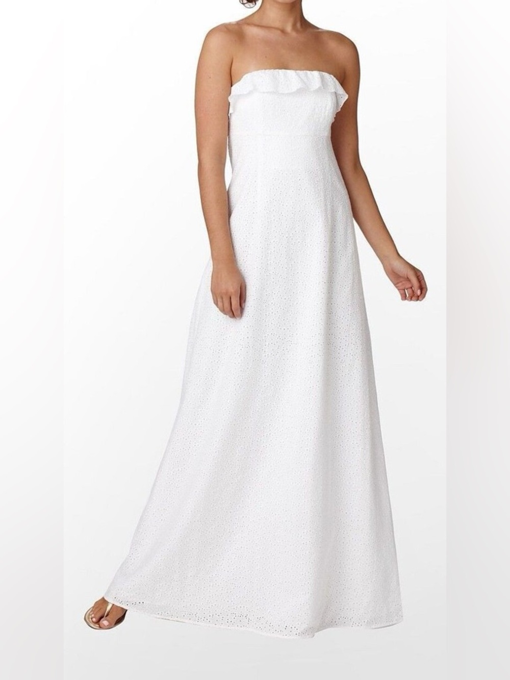 Lilly Pulitzer Isadora Maxi Dress White Sweet Daisy Eyelet Strapless Size 6